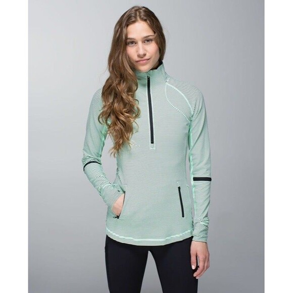 Lululemon Race with Grace Half Zip, Mint Black Stripe. size 6 - Picture 1 of 7